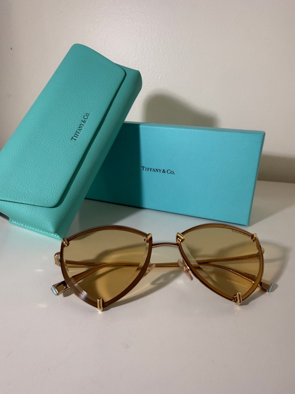 Tiffany & Co. Women's Brown Yellow and Gold Sunglasses - New